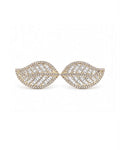Classic Golden Leaf Baguette Stud Diamond Earrings 14K