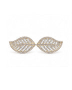 Classic Golden Leaf Baguette Stud Diamond Earrings 14K
