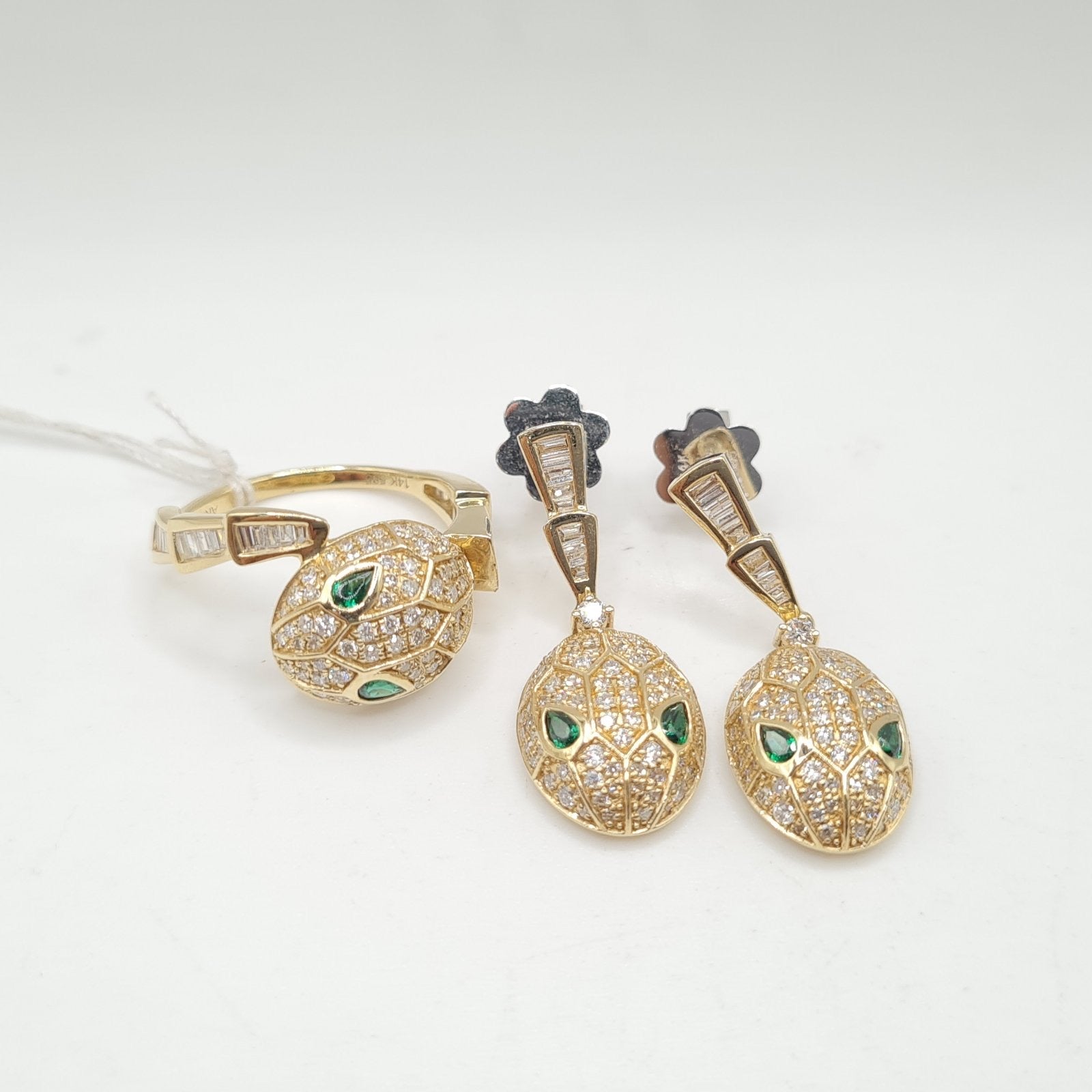 Golden Serpent Paved Dangle Diamond Jewelry Set 14K