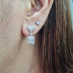 Classic Heart Square Halo Dangling Diamond Earrings 14K