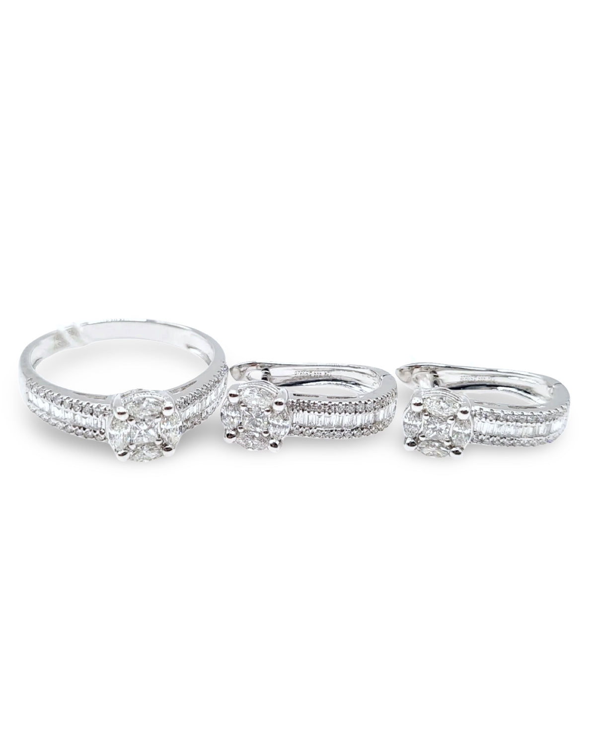 Classic Round Invisible Setting Baguette Hoop Diamond Jewelry Set 14K