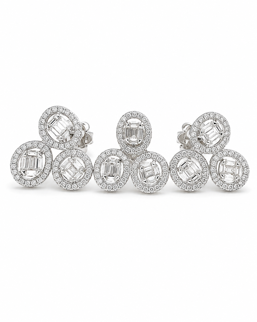 Classic Oval Baguette Trio Cluster Diamond Jewelry Set 14K