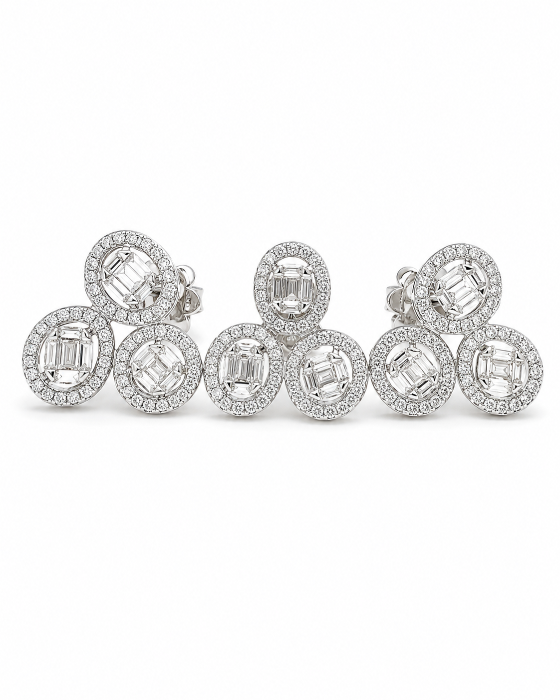 Classic Oval Baguette Trio Cluster Diamond Jewelry Set 14K