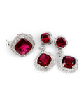 Cushion Red Ruby Gemstones Diamond Jewelry Set 14K