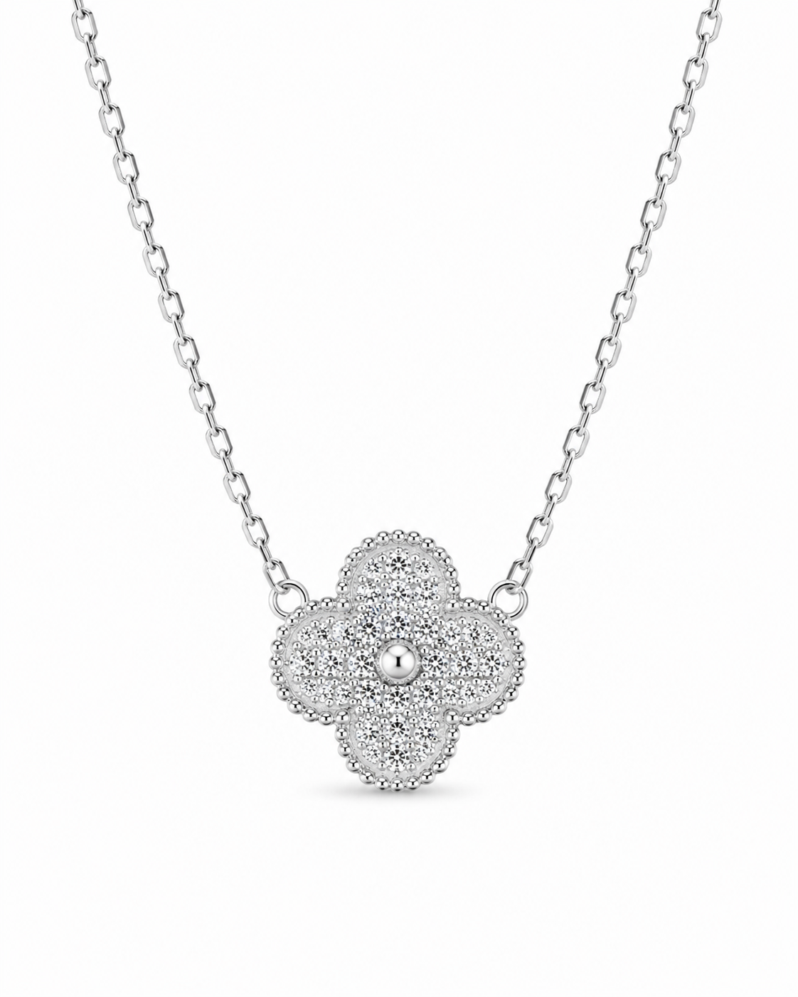Classic Clover Diamond Paved Necklace 14K