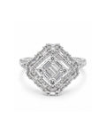 Classic Square Cushion Paved Baguette Diamond Ring 14K