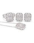 Classic Emerald Double Halo Baguette Diamond Jewelry Set 14K