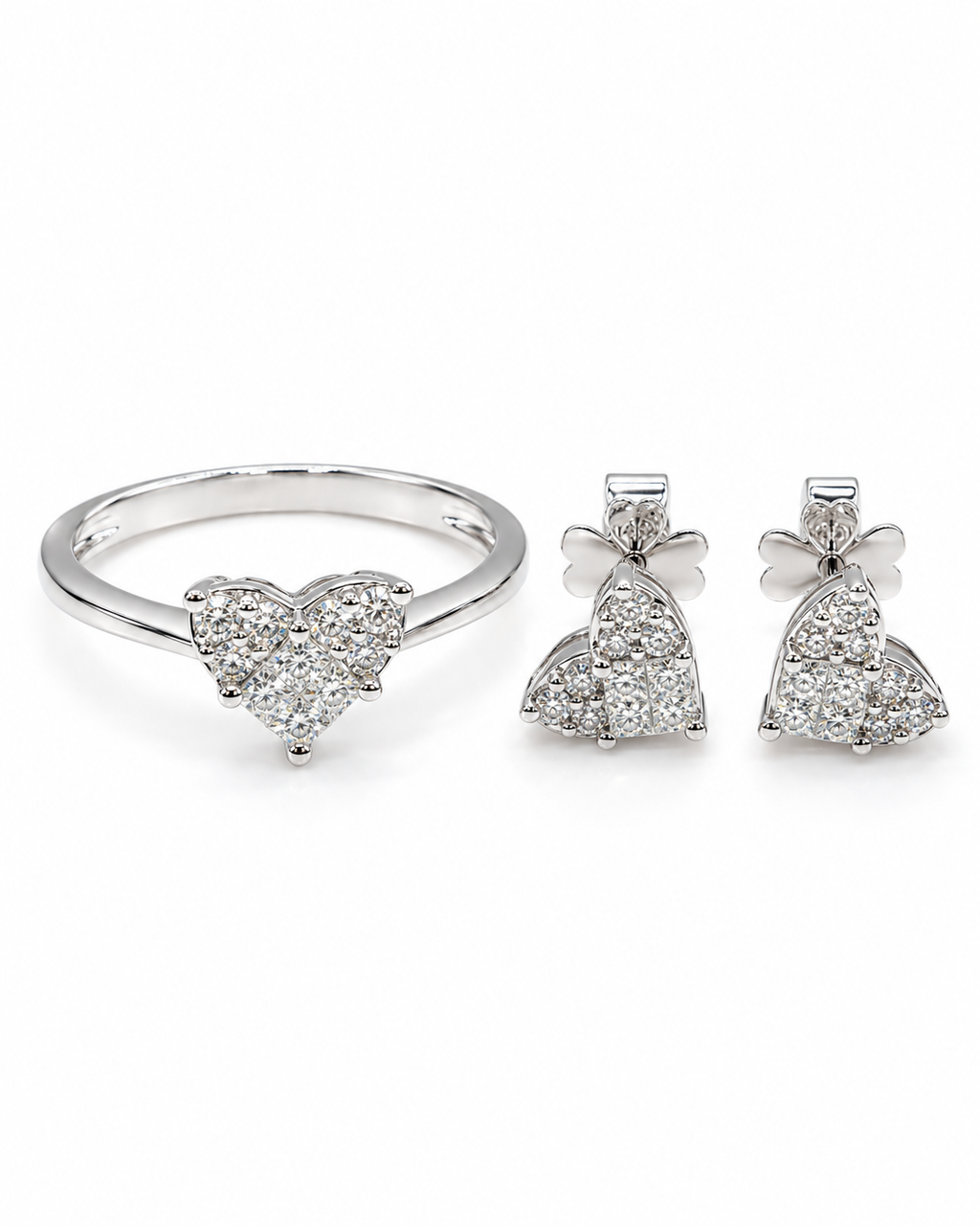 Classic Heart Invisible Setting Stud Diamond Jewelry Set 14K