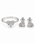 Classic Heart Invisible Setting Stud Diamond Jewelry Set 14K