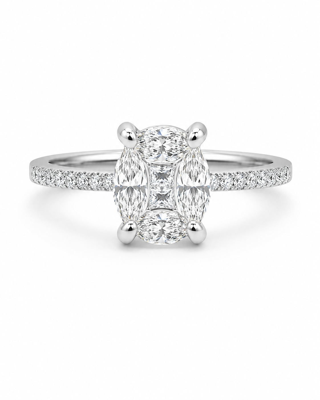 Classic Oval Invisible Setting Paved Diamond Ring 18K