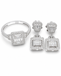 Classic Square Baguette Paved Dangle Diamond Jewelry Set 14K