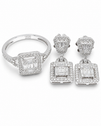 Classic Square Baguette Paved Dangle Diamond Jewelry Set 14K