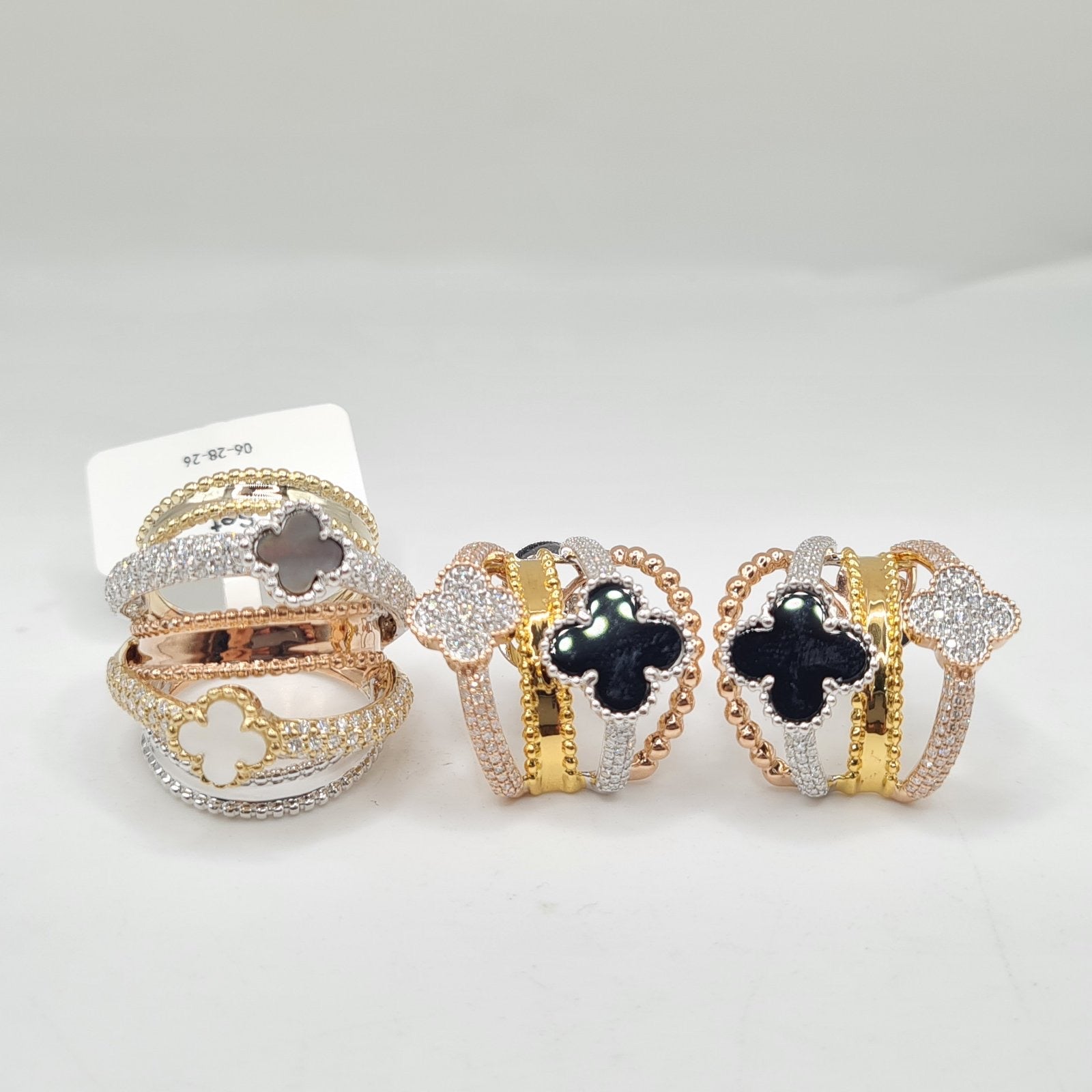 Multi-Tone Clover Cluster Statement Diamond Jewelry Set 14K