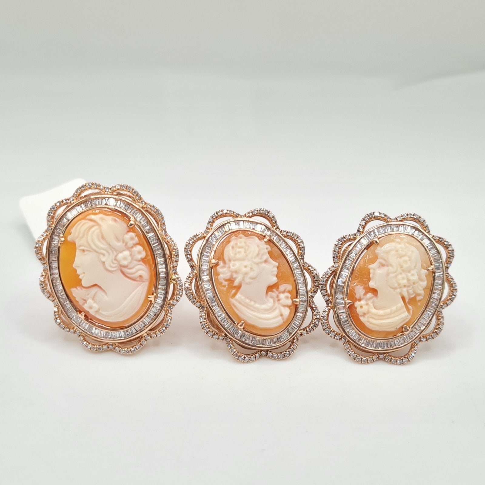 Rosegold Cameo Statement Diamond Jewelry Set 14K
