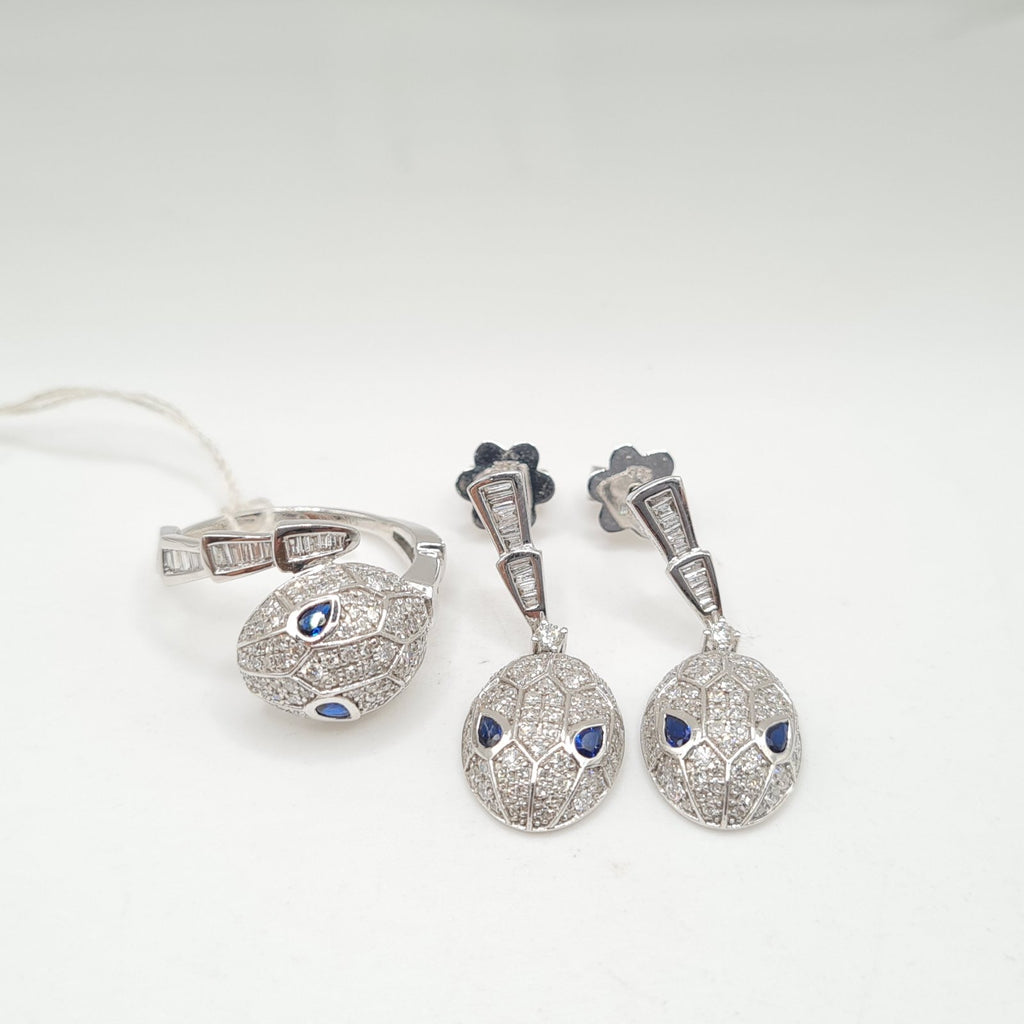 Serpent Paved Dangle Diamond Jewelry Set 14K