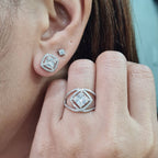 Classic Square Cushion Halo Diamond Jewelry Set 14K
