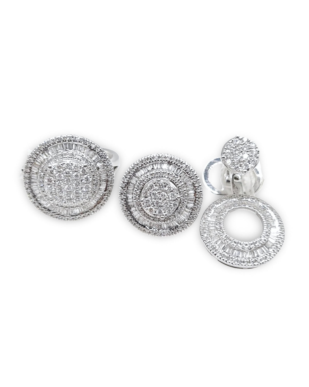 Classic Round Halo Baguette Diamond Jewelry Set 14K