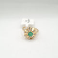 X Golden Flower Green Emerald Gemstones Diamond Ring 14K