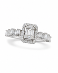 Classic Emerald Halo Diamond Ring 14K