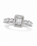Classic Emerald Halo Diamond Ring 14K
