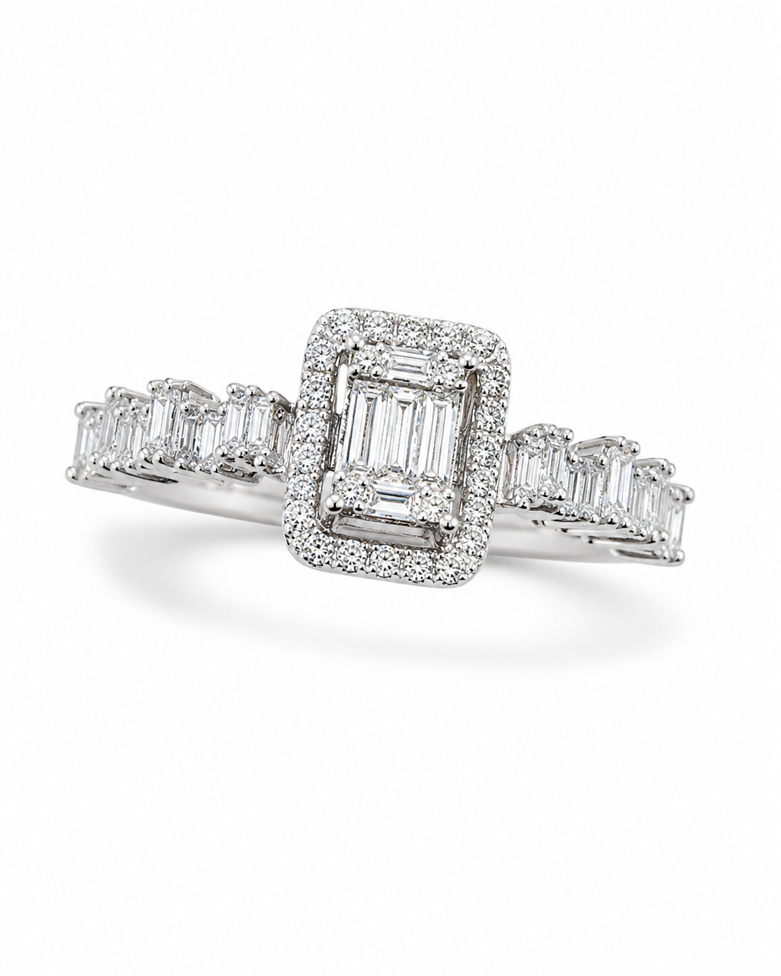 Classic Emerald Halo Diamond Ring 14K