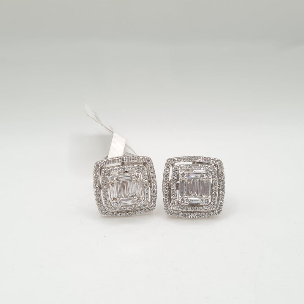 Classic Square Emerald Baguette Halo Diamond Earrings 14K