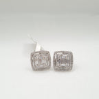 Classic Square Emerald Baguette Halo Diamond Earrings 14K