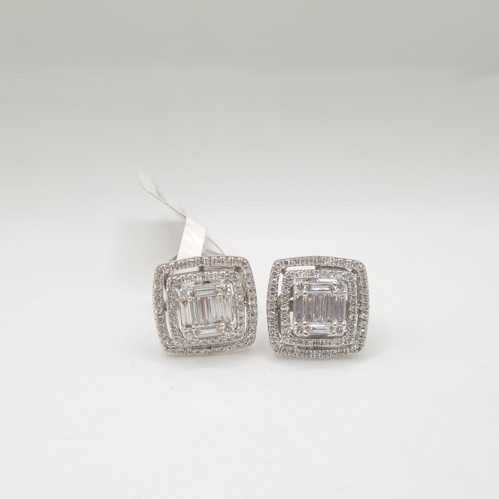 Classic Square Emerald Baguette Halo Diamond Earrings 14K