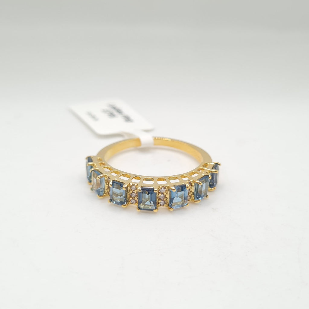 Golden Topaz Gemstones Half Eternity Diamond Ring 14K