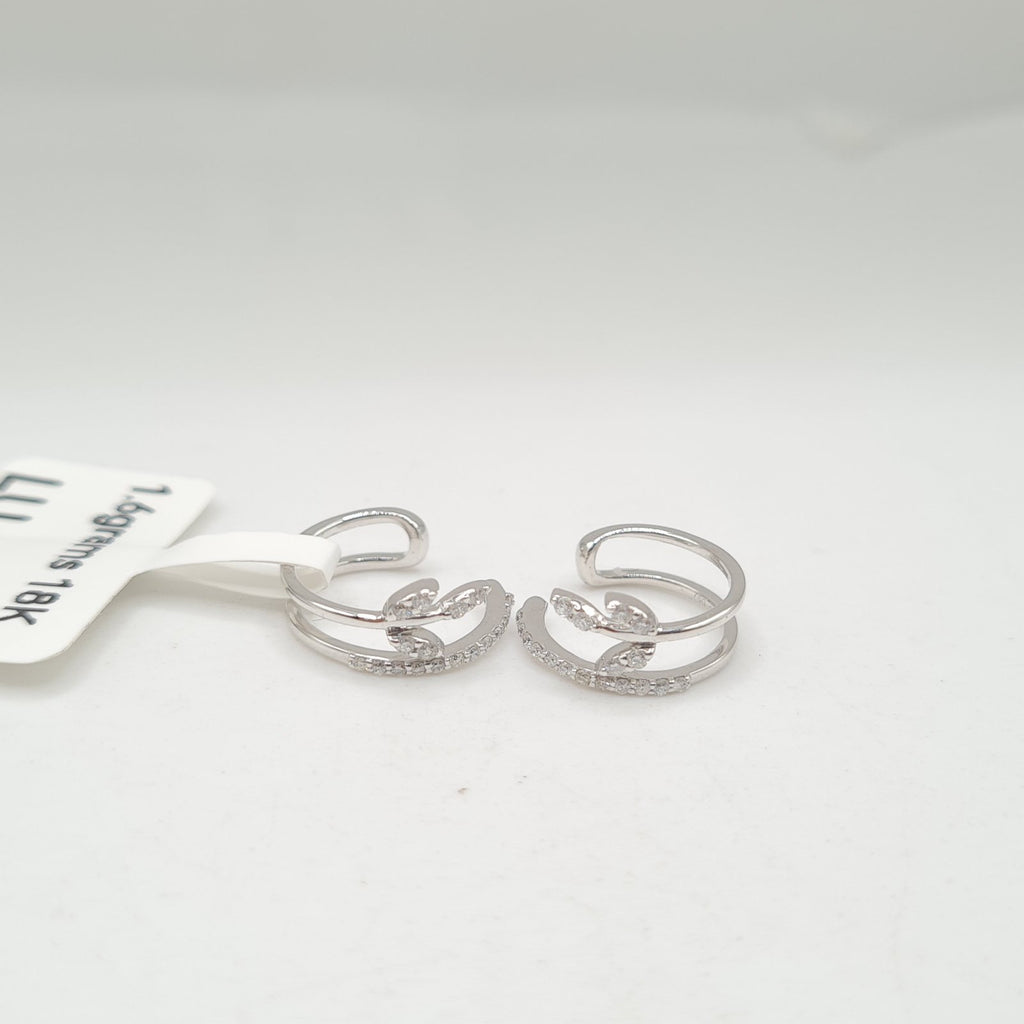 Leaf Ear Cuff Hoop Diamond Earrings 18K
