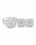 Classic Cushion Baguette Halo Stud Diamond Jewelry Set 14K