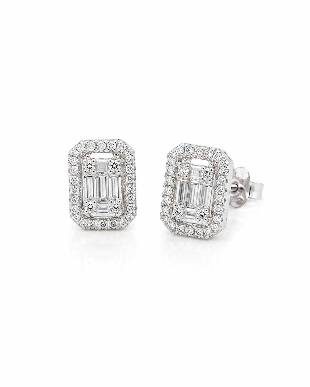 Classic Emerald Halo Stud Diamond Earrings 14K