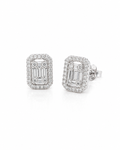 Classic Emerald Halo Stud Diamond Earrings 14K
