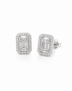 Classic Emerald Halo Stud Diamond Earrings 14K