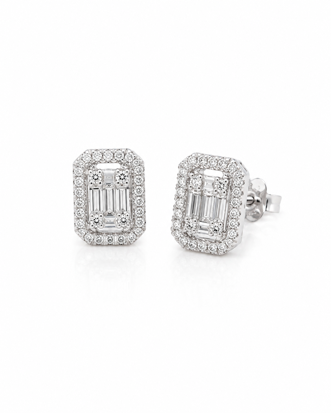 Classic Emerald Halo Stud Diamond Earrings 14K
