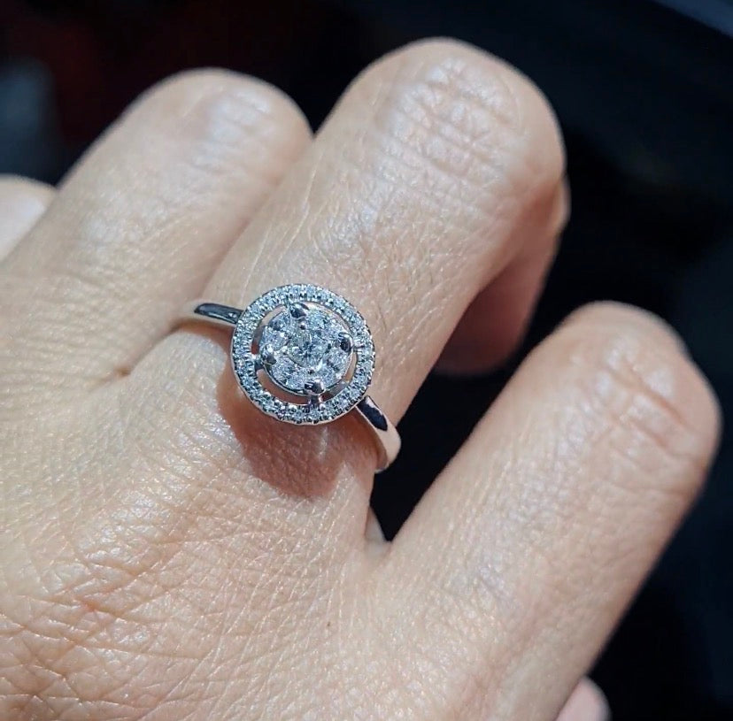 Classic Round Halo Invisible Setting Diamond Ring 14K