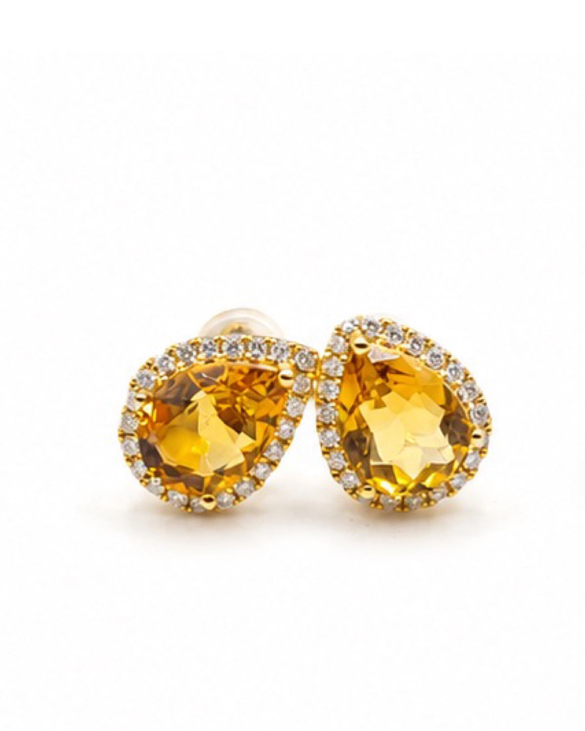 Citrine Gemstones Pear Stud Diamond Earrings 18K