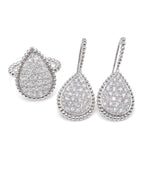 Classic Pear Pave Dangling Statement Diamond Jewelry Set 18K