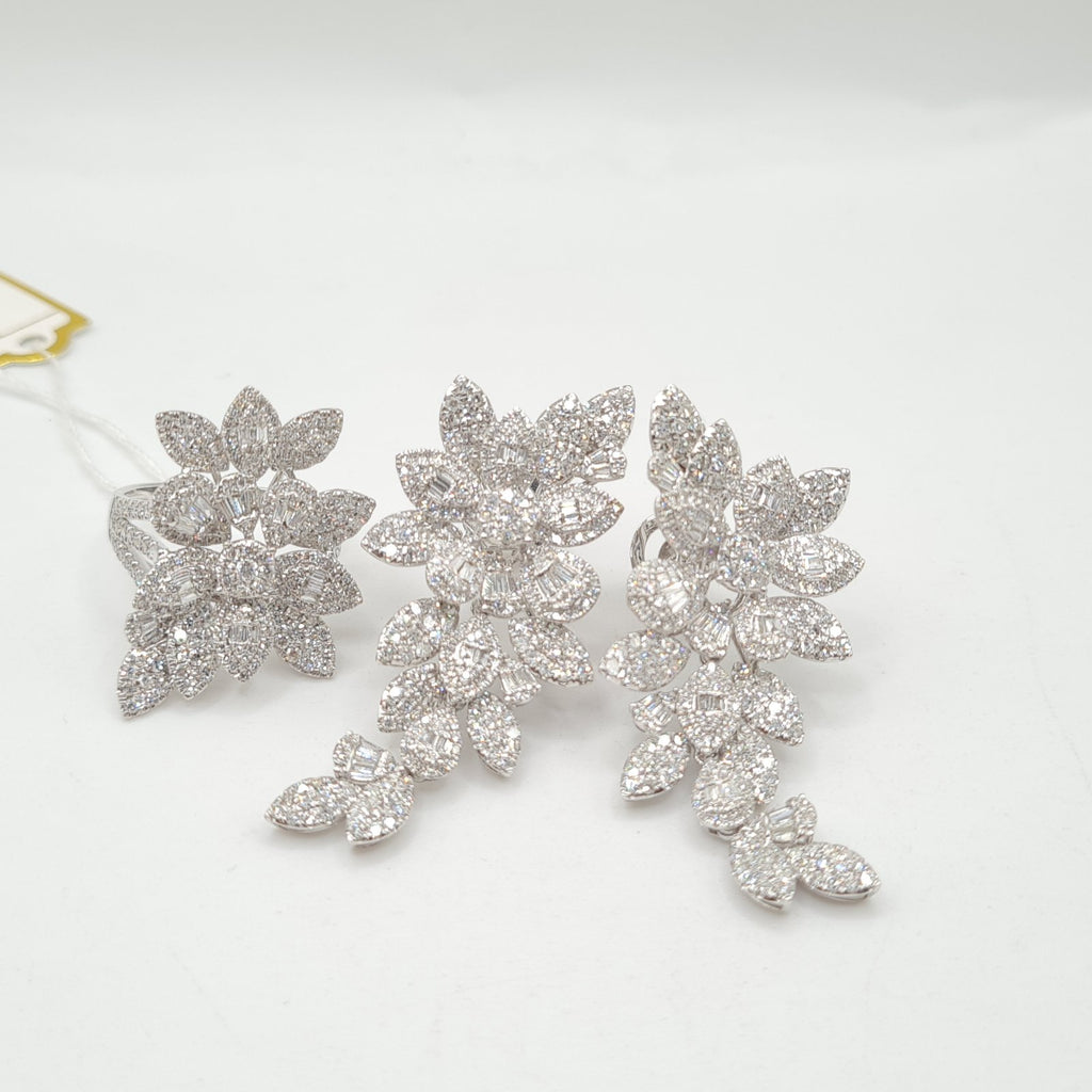 Multi Shape Cluster Dangle Statement Diamond Jewelry Set 14K