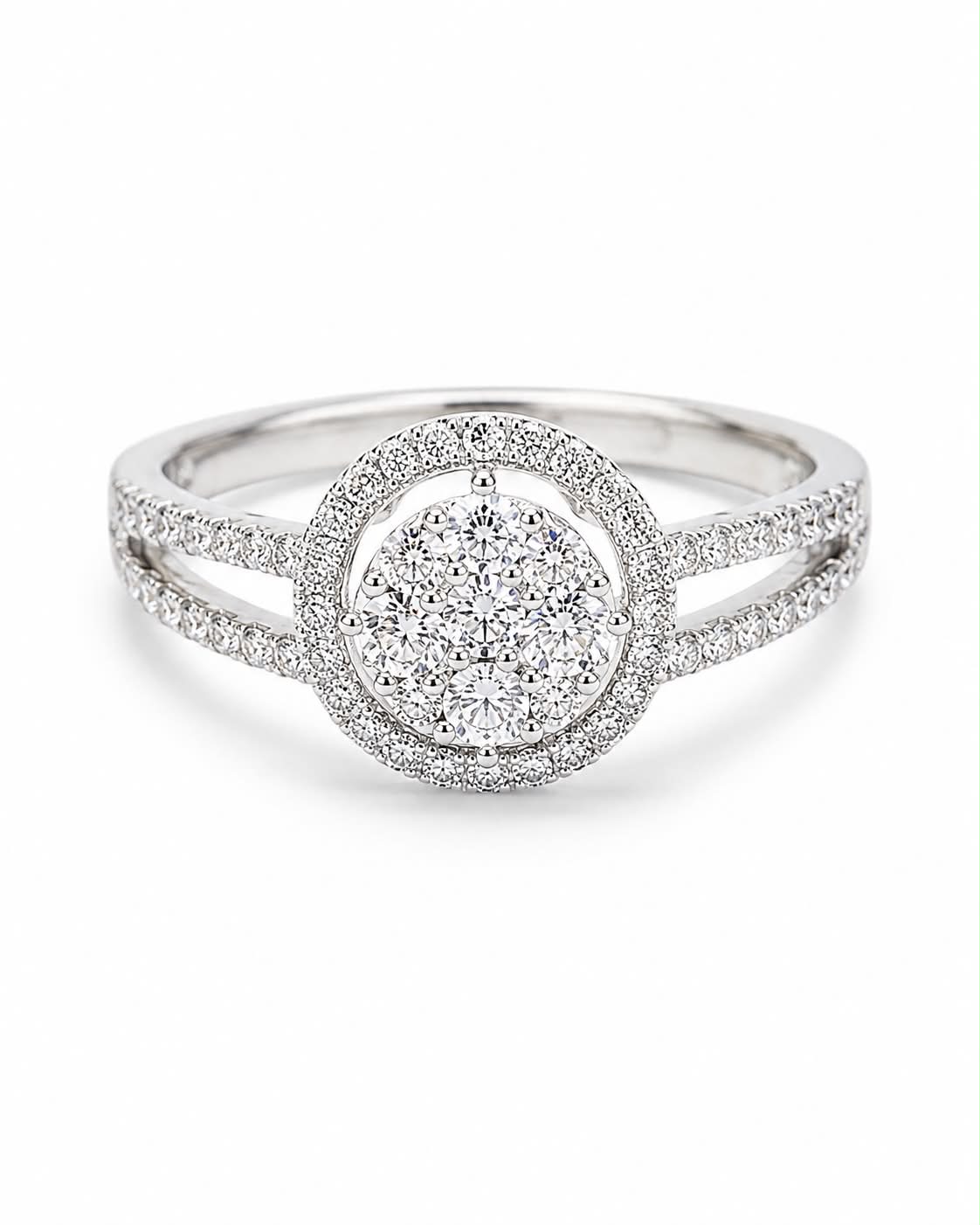 Classic Round Halo Paved Diamond Ring 18K