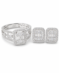 Classic Emerald Halo Paved Diamond Jewelry Set 14K