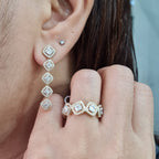 Classic Cushion Cluster Golden Dangling Diamond Jewelry Set 14K