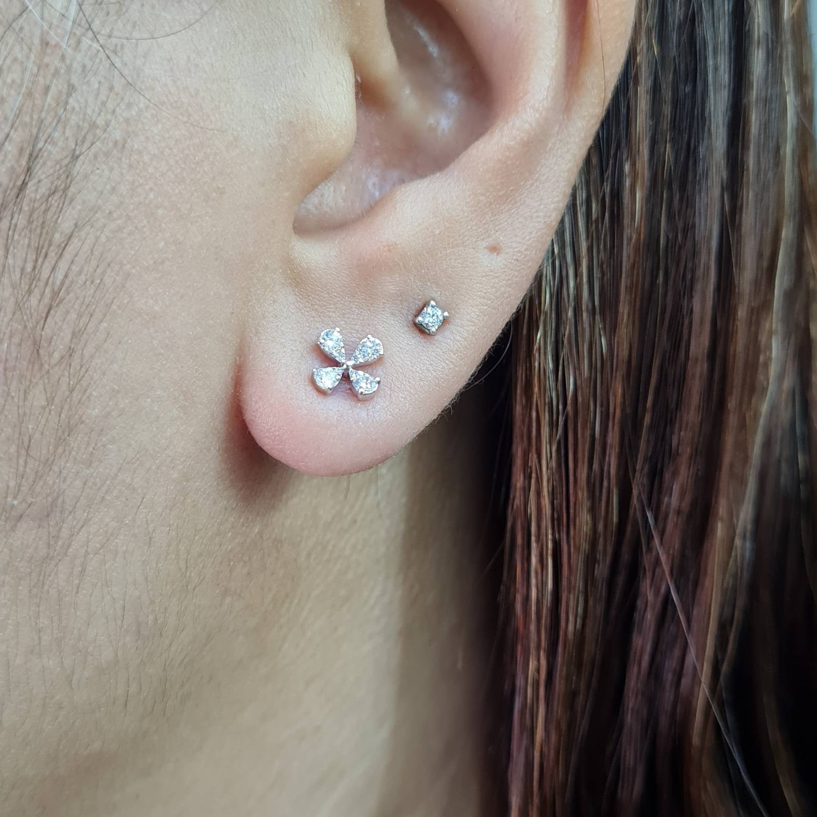 Classic Floral Clover Stud Diamond Earrings 14K