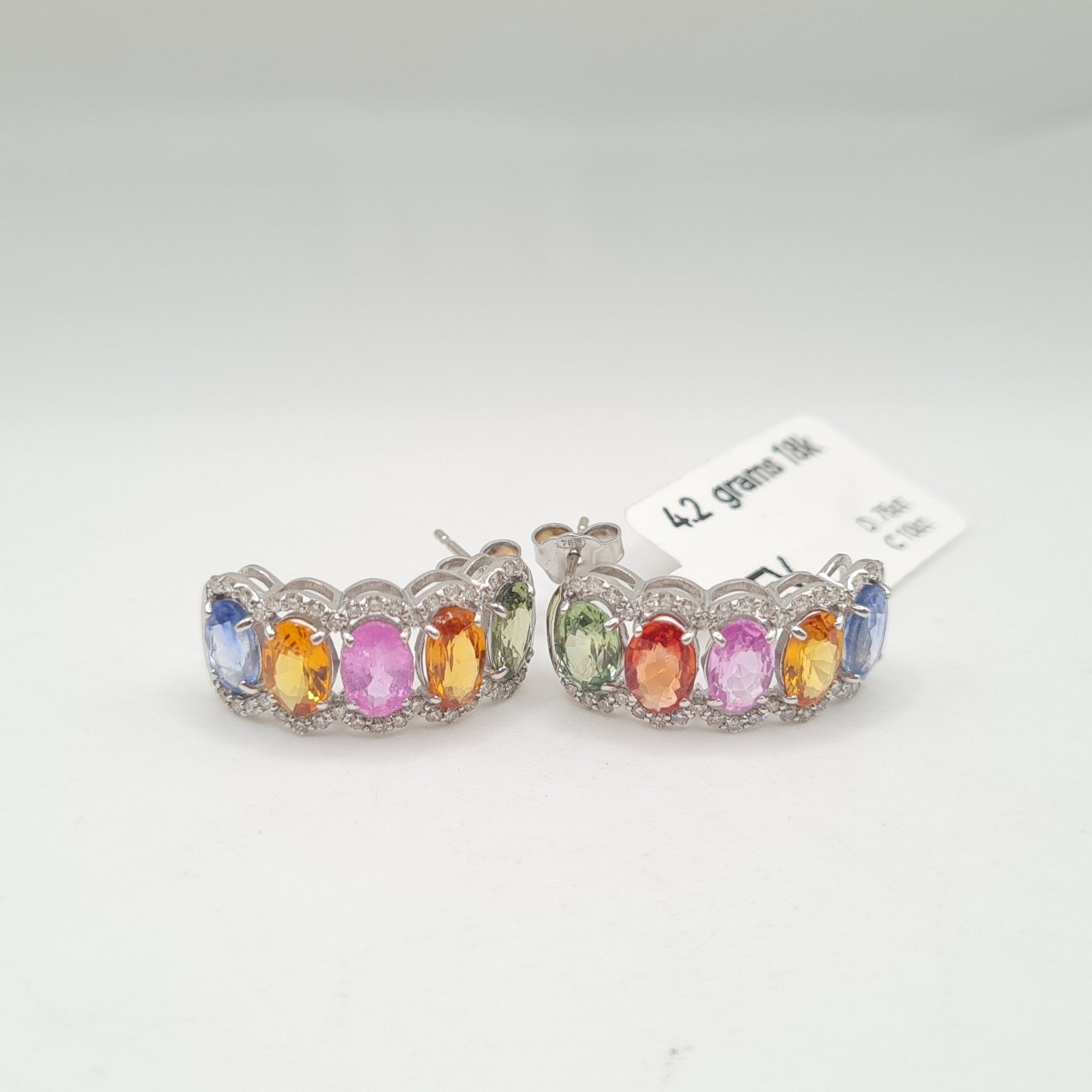 Rainbow Sapphire Gemstones Diamond Earrings 18K