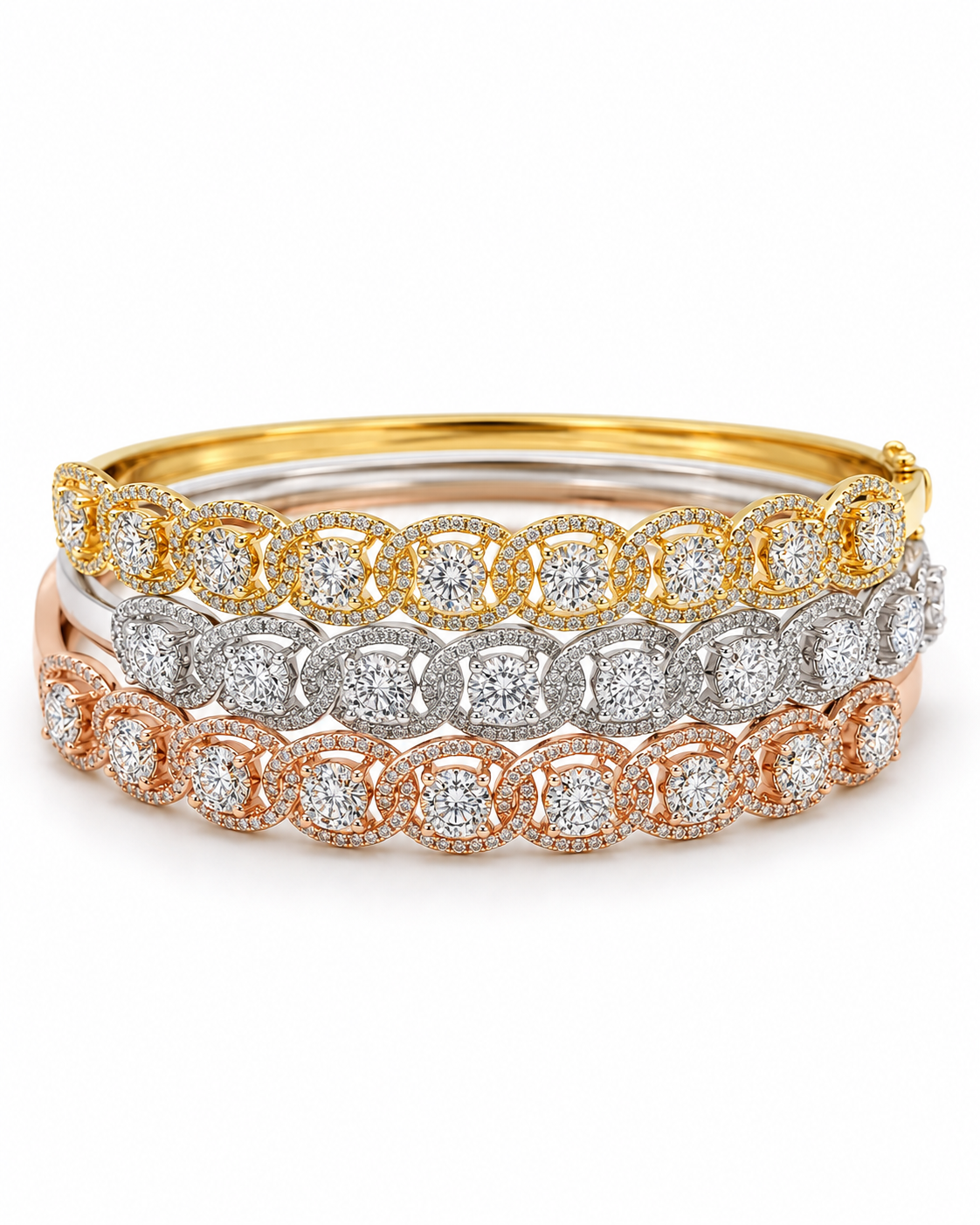 Classic Round Halo Diamond Pave Bangle Bracelet 14K
