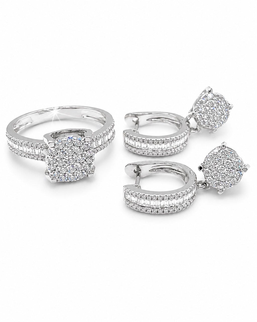 Classic Round Paved Dangling Hoop Diamond Jewelry Set 14K