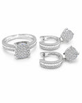 Classic Round Paved Dangling Hoop Diamond Jewelry Set 14K