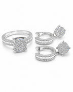 Classic Round Paved Dangling Hoop Diamond Jewelry Set 14K