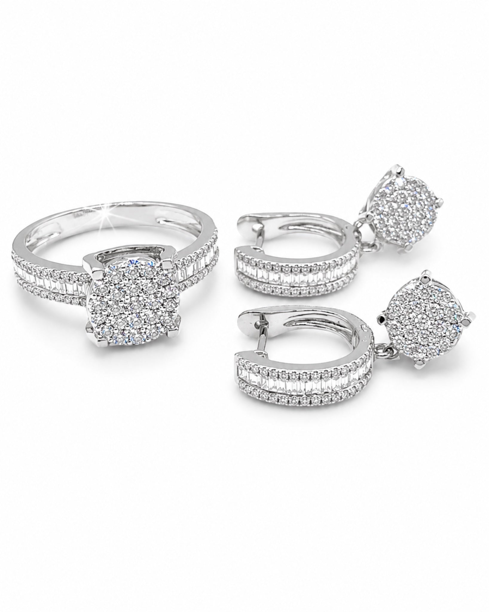 Classic Round Paved Dangling Hoop Diamond Jewelry Set 14K