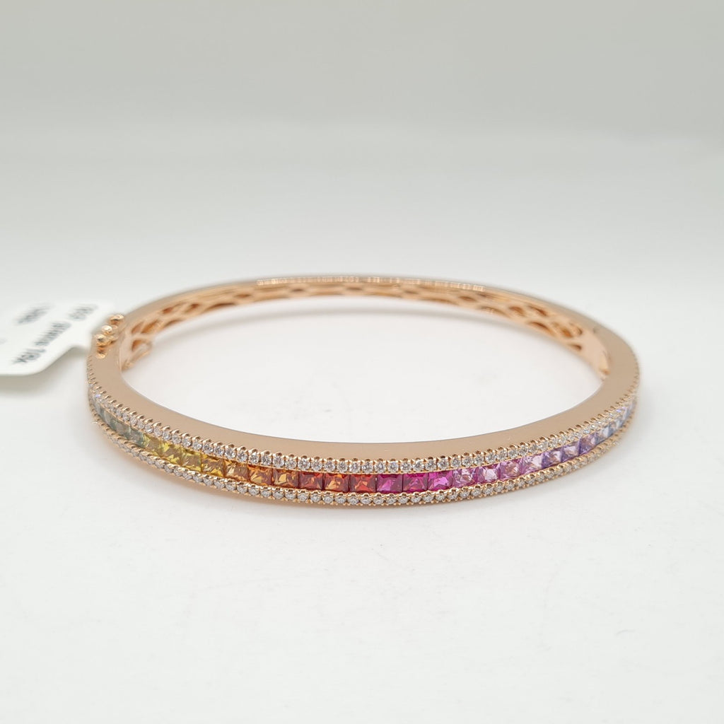 Rosegold Rainbow Sapphire Diamond Bracelet 18K 15.5cm